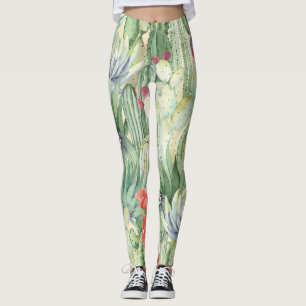 Cacti, succulents: floral watercolor print. leggings