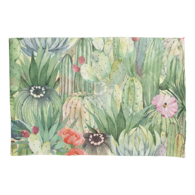 Cacti, succulents: floral watercolor print. pillowcase (Front)
