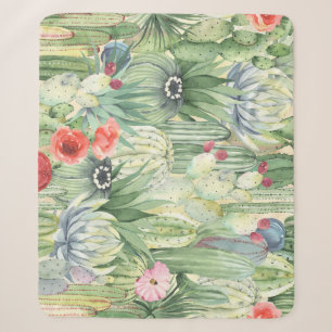Cacti, succulents: floral watercolor print. sherpa blanket