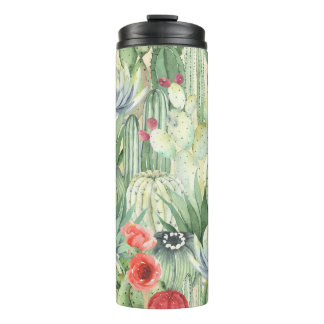 Cacti, succulents: floral watercolor print. thermal tumbler