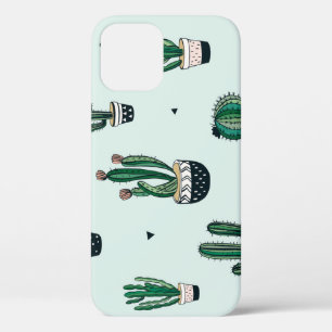 Cacti-succulents, hand-drawn seamless pattern. iPhone 12 case