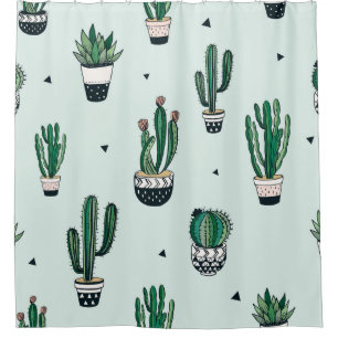Cacti-succulents, hand-drawn seamless pattern. shower curtain