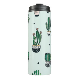 Cacti-succulents, hand-drawn seamless pattern. thermal tumbler