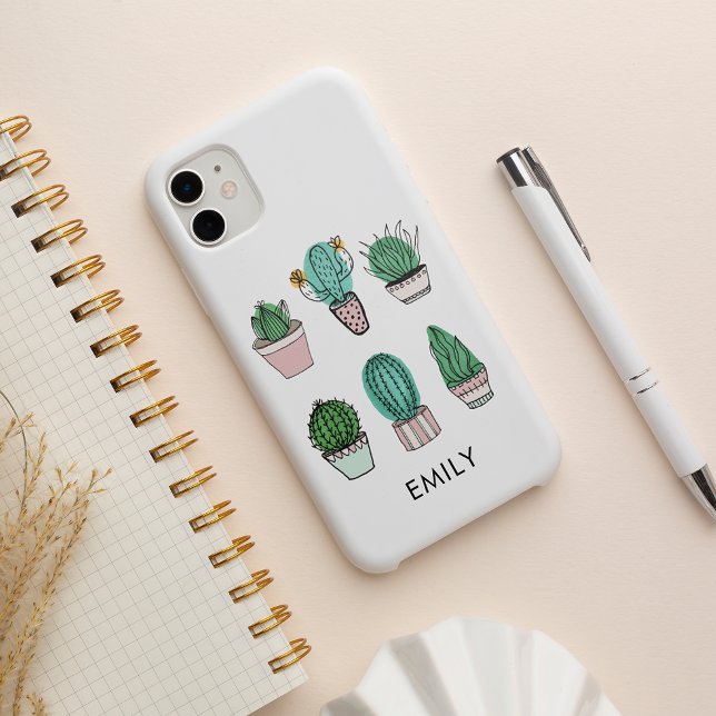 Cacti succulents illustration personalised name Case-Mate iPhone case (Creator Uploaded)