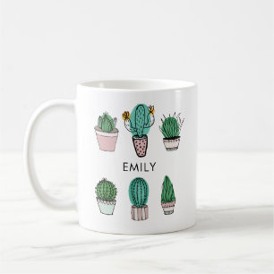 Cacti succulents illustration personalised name coffee mug
