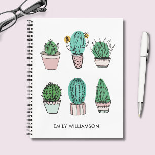 Cacti succulents illustration personalized name no notebook