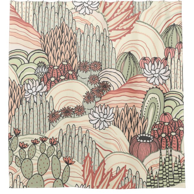 Cacti Succulents Outdoor Landscape Pattern Shower Curtain (Front)