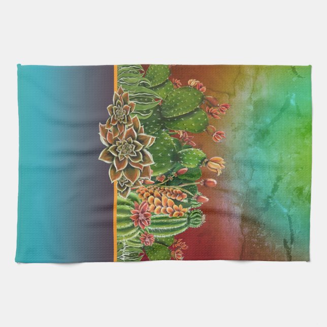 Cacti & Succulents pattern Tea Towel (Horizontal)