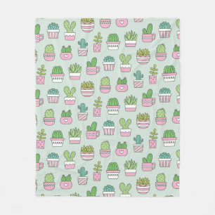 Cacti Succulents Plants Doodles Pattern Fleece Blanket