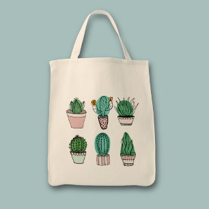 Cacti succulents potted plant illustration tote bag