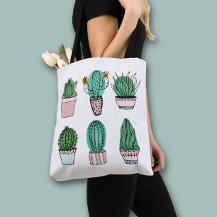 Cacti succulents potted plant illustration tote bag
