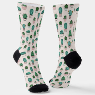 Cacti succulents potted plant pattern socks