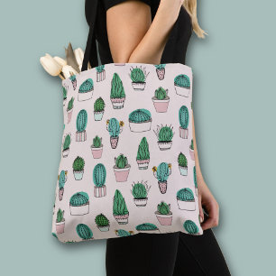 Cacti succulents potted plant pattern tote bag