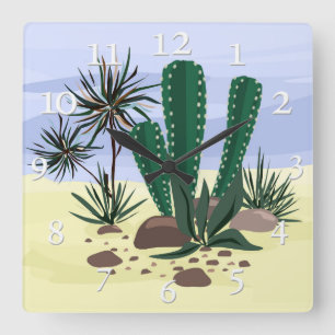 Cacti, succulents . square wall clock
