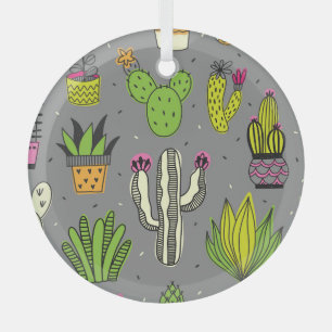 Cacti, succulents: tropical vintage background. glass tree decoration
