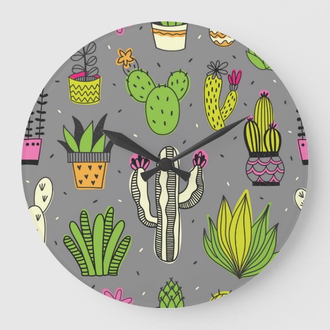 Cacti, succulents: tropical vintage background. large clock (Front)