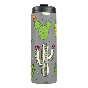 Cacti, succulents: tropical vintage background. thermal tumbler