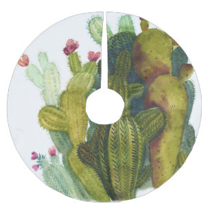 Cacti, succulents: vintage watercolor. brushed polyester tree skirt