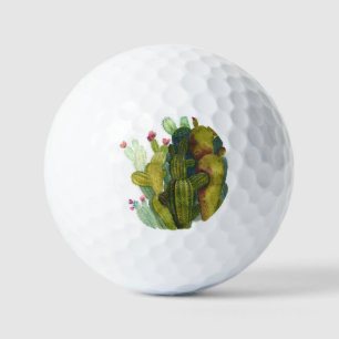 Cacti, succulents: vintage watercolor. golf balls