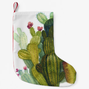 Cacti, succulents: vintage watercolor. small christmas stocking