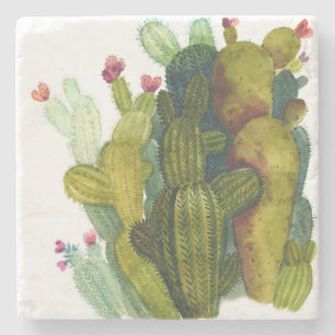 Cacti, succulents: vintage watercolor. stone coaster