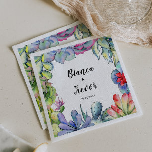 Cacti & succulents watercolor wedding paper napkin