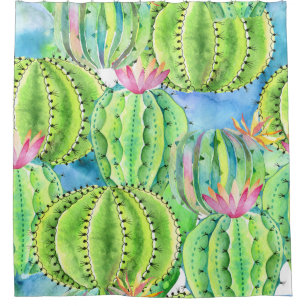 Cacti Watercolor: Floral Summer Ornament. Shower Curtain