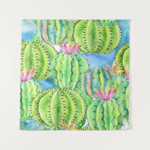 Cacti Watercolor: Floral Summer Ornament. Tapestry