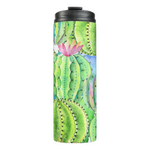 Cacti Watercolor: Floral Summer Ornament. Thermal Tumbler