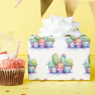 Cacti Watercolor On White Wrapping Paper