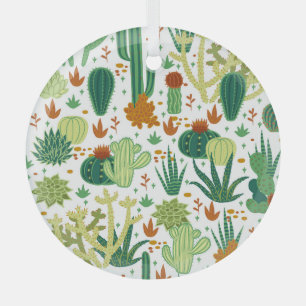 Cacti White Background: Vintage Graphics. Glass Tree Decoration