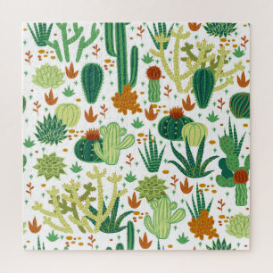 Cacti White Background: Vintage Graphics. Jigsaw Puzzle