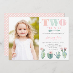 Cactus 2nd Birthday Party for Girl With Picture In Invitation