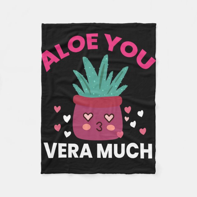 Cactus Aloe You Vera Much Fleece Blanket (Front)