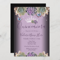 Cactus and Butterfly Elegant Quinceanera Invitatio