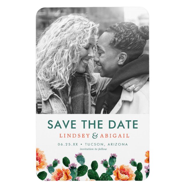 Cactus and Flowers Save the Date Magnet (Vertical)