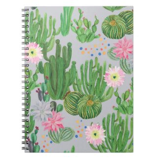 Cactus and flowers, watercolor seamless painting. notebook