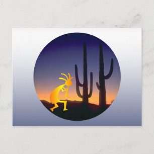 Cactus and Kokopelli Round Postcard