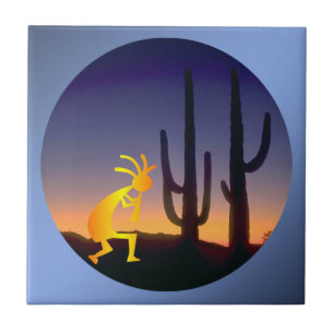 Cactus and Kokopelli Round Tile