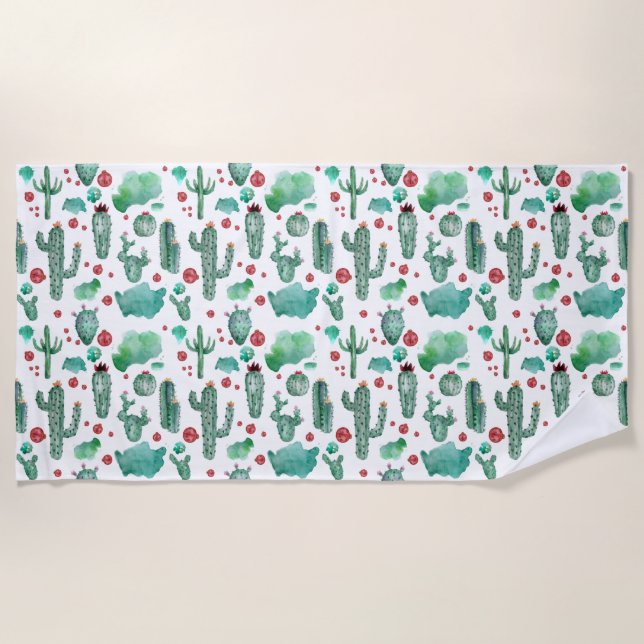 cactus and ladybug pattern - beach towel (Front)