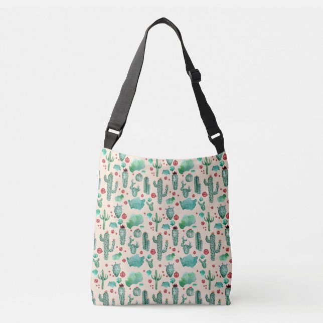 cactus and ladybug pattern - beige background crossbody bag (Front)