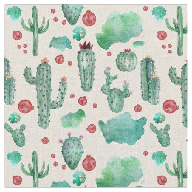 cactus and ladybug pattern - beige background fabric (Close Up)