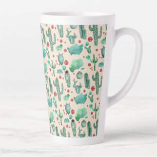 cactus and ladybug pattern - beige background latte mug