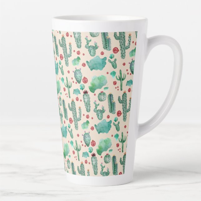 cactus and ladybug pattern - beige background latte mug (Right)