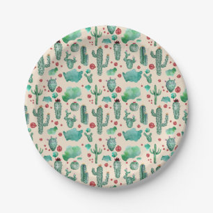 cactus and ladybug pattern - beige background paper plate