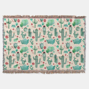 cactus and ladybug pattern - beige background throw blanket