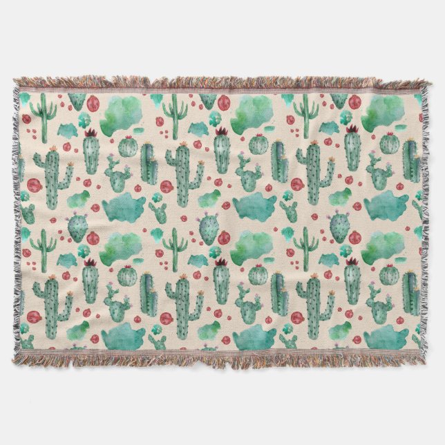 cactus and ladybug pattern - beige background throw blanket (Front)