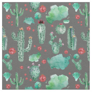 cactus and ladybug pattern - black background  fabric