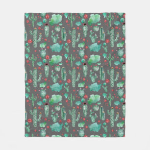 cactus and ladybug pattern - black background fleece blanket