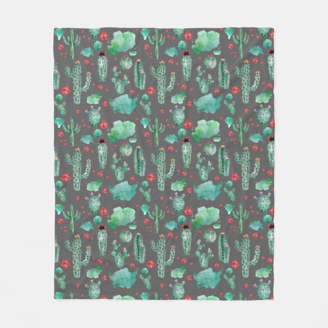 cactus and ladybug pattern - black background fleece blanket (Front)